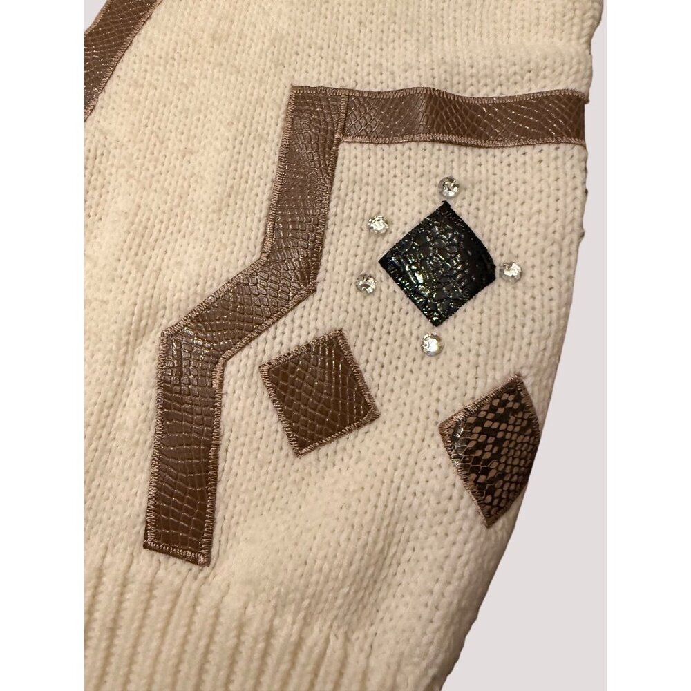 Girls 80s Maggie Lawrence Collection Cream Knit Sweater Geometric‎ Rhinestones L - Picture 3 of 11